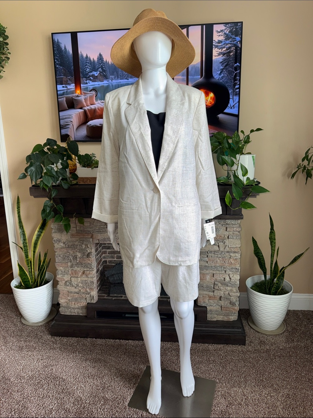 NWT! Cream Linen Blend Blazer and Shorts Set - Classic Lightweight Suit